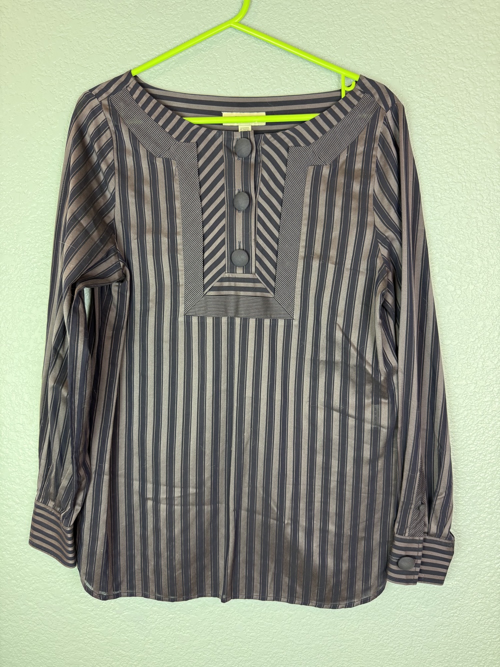 Faconnable Shirt Womens Small Purple Striped Long Sleeve Button Tunic Top